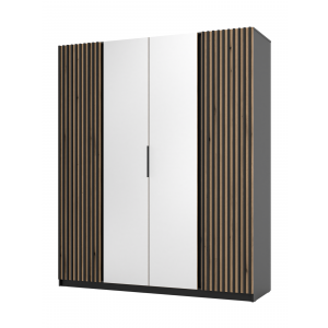 Nowoczesna szafa 4-drzwi lamele lustro 200 cm KLARA czarna